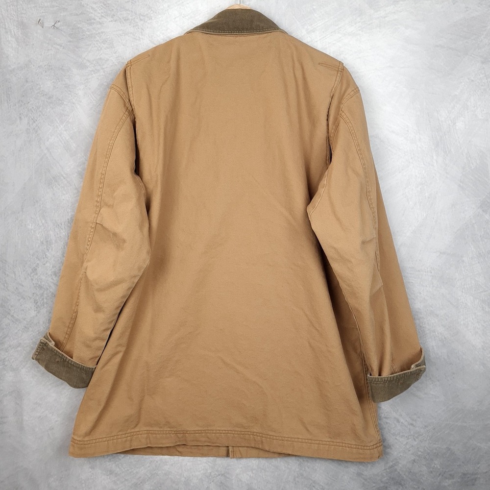 LL Bean Barn Coat Mens Large Brown Canvas Plaid Lined Corduroy Collar Workwear - Picture 13 of 16